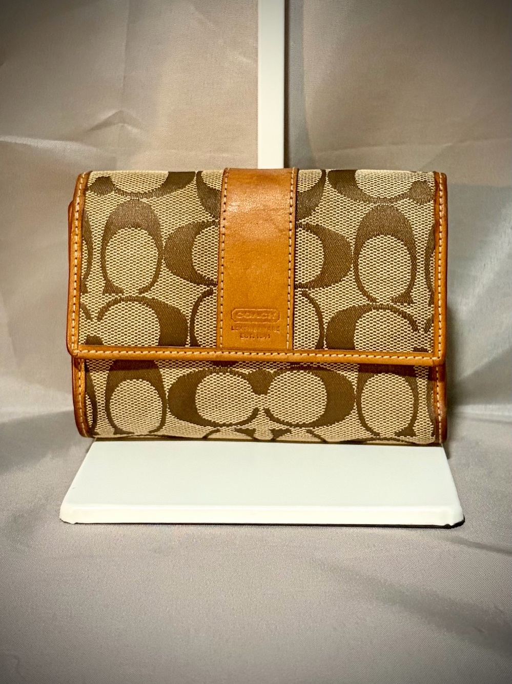 Vintage Coach Signature Canvas Trifold Wallet • Y2K Classic Brown & Tan